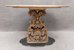 By Giuseppe Cavatorta of Roma from 1959, a hand painted centre table raised on a carved giltwood