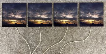 Leo Smith CSKX Studios, an electronically lit artwork comprising four images of stormy skies with