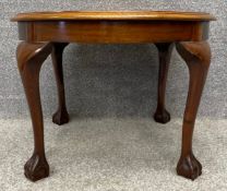 A mid century Georgian style low mahogany coffee/occasional table on cabriole legs with ball and