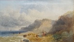 Joseph Horlor (1809-1887). A 19th century oil on canvas, figures on the sea shore with storm