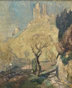Alick Riddell Sturrock (1885-1953), oil on canvas, Corfe Castle, titled 'A Castle in Dorset', with