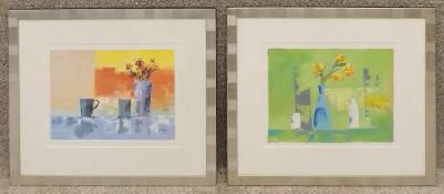Allan Morgan (b.1952), a pair of still life acrylic studies, one signed, with notes to the