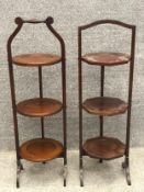Two Edwardian mahogany folding cakestands. H.88cm.