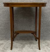 An Edwardian mahogany lamp or occasional table with satinwood and ebony inlay. H.70 W.69 D.50cm