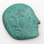 Glenys Barton (b.1944), an inscribed cubist style patinated bronze sculpture of a turning head