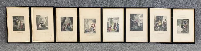 A set of eight 19th century hand coloured engravings, Biblical scenes, framed and glazed. H.45 W.