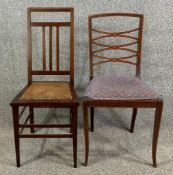 Two Edwardian mahogany and inlaid side chairs. H.92cm (largest)