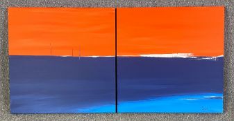 Ben Lowe (b.1976), oil on canvas diptych, abstract composition, signed and dated. H.60 W.60cm (