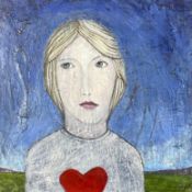 A mixed media portrait study on canvas, signed and titled to the reverse. H.51 W.51cm