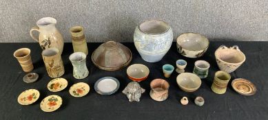 A collection of studio pottery. Mostly British including Briglin along with two Japanese studio