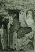 An etching, 'Novella', a fantasy landscape with figures and a butterfly, numbered and signed in