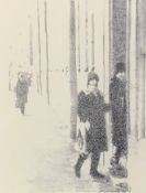 Alex Veness, British (1965-), a signed and dated '95 monotype print of two figures in a lime