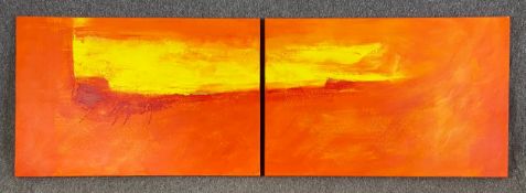 An abstract impasto acrylic study, diptych on canvas. H.60 W.92cm