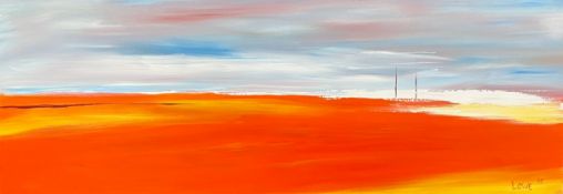 Ben Lowe (b.1976), oil on canvas, abstract landscape composition, signed and dated. H.60 W.170cm