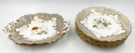 A collection of six Coalport 19th century hand painted floral design plates with gilt decoration