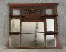A late 19th century mahogany overmantel mirror. H.107 W.137 D.15cm