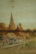 Tom Hunn (1857-1928), watercolour, a country village scene, signed, framed and glazed. H.66 W.54cm.