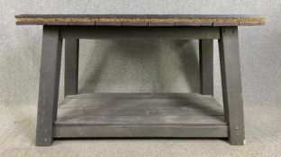 A vintage painted pine centre table with undertier. H.83 W.140 D.80cm