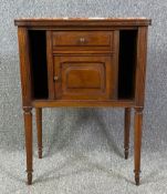 A French oak pot cupboard with marble top and enameled metal interior. H.71 W.53 D.36cm