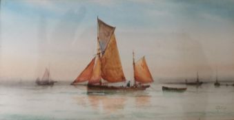 A 19th century watercolour, a sailing boat at sea, signed G. M., framed and glazed. H.27 W.36.5cm
