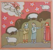 Tomie de Paola (1934-2020), watercolour and ink on paper; the shepherds with an angel, signed. H.