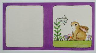 Tomie de Paola (1934-2020), watercolour and ink on paper; easter bunny, signed. W.50 H.20cm.