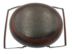 A Japanese two section twin handled lacquered box. W.20 D.13cm.