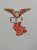 Tomie de Paola (1934-2020), watercolour and ink on paper; an angel singing, signed. H.36 W.26cm.