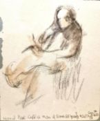 Tessanna Hoare, framed and glazed pastel/charcoal and watercolour titled 'Man reading in Holland