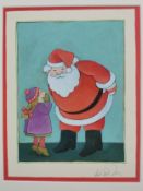 Tomie de Paola (1934-2020), watercolour and ink on paper; Father Christmas with a child, signed. H.