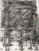 Tessanna Hoare, a signed charcoal study; Billingsgate Market, unframed. 105cm x 75cm