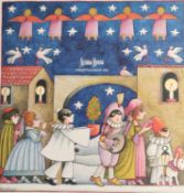 A Tomie DePaola signed book cover. 55cm x 28.5cm (art 27cm x 15cm and 7cm x 4cm)
