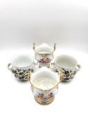 Two pairs of Dresden Augustus Rex porcelain planters; one having gilt foliate decoration and