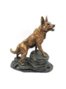 After Louis-Albert Carvin (1875-1951), a signed cold painted spelter figure of a German shepherd