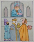 Tomie de Paola (1934-2020), watercolour and ink on paper; the wise men, signed. H.35.5 W.26cm.