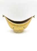 A Persian lacquered kashkul alms/beggars bowl, hand decorated with birds amongst foliage in gold