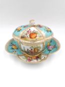 A late 19th century Dresden lobed quatrefoil tureen and stand by Helena Wolfsohn, gilded and painted