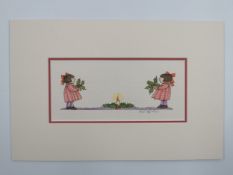 Tomie de Paola (1934-2020), watercolour and ink on paper; children with candles and holly, signed.