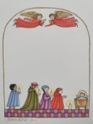 Tomie de Paola (1934-2020), watercolour and ink on paper; worshippers at the birth of Christ,