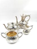 An Elkington & Co silver plated, engraved and moulded four piece tea service consisting of a teapot,