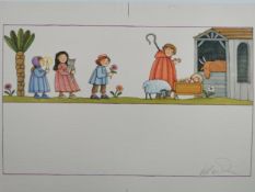 Tomie de Paola (1934-2020), watercolour and ink on paper; nativity scene, signed. H.52 W.36cm.