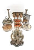 A collection of mostly silver plate and glass to include a pair of neoclassical style column