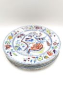 A set of six early 19th century hand painted Masons Ironstone plates with the Flying Bird pattern,