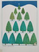 Tomie de Paola (1934-2020), watercolour and ink on paper; christmas trees, signed. H.36 W.26cm.