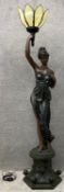 A full height floor standing Art Deco style bronzed resin, floor standing lamp, Greek goddess