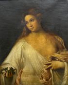 After Titian, a 19th century Renaissance style oil on canvas titled 'Flora', in an ornately carved
