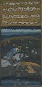 An 19th century Indian Mogul hand painted gouache on paper, a huntsman on horseback in pursuit of