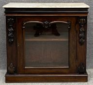 A 19th century rosewood chiffonier with a marble top above glazed panel door. H.87 W.94 D.36cm