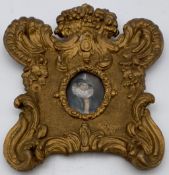 A miniature portrait of Elisabeth Brant with indistinct hand written notes to the reverse, in a gilt