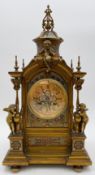 A 19th century neoclassical style French ormolu and champleve enamel mantel clock with cherub